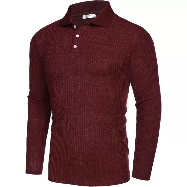 COOFANDY Men's Stretch Muscle Tshirts Long Sleeve Knit Tees Casual Slim Fit Polo Shirts