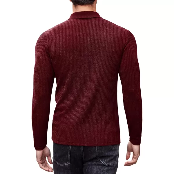 COOFANDY Men's Stretch Muscle Tshirts Long Sleeve Knit Tees Casual Slim Fit Polo Shirts
