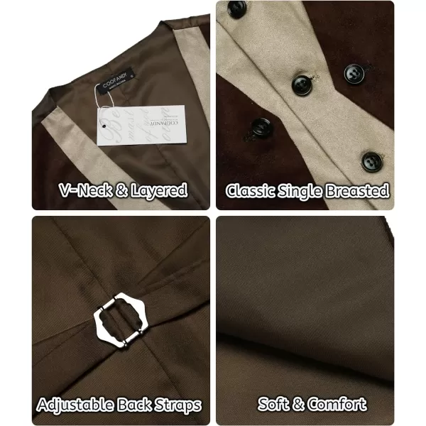 COOFANDY Men's Suede Leather Vest Layered Style Dress Vest Waistcoat
