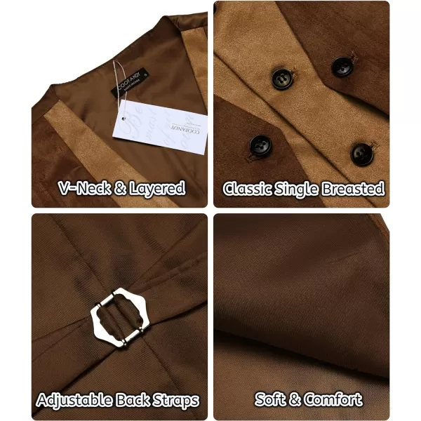 COOFANDY Men's Suede Leather Vest Layered Style Dress Vest Waistcoat