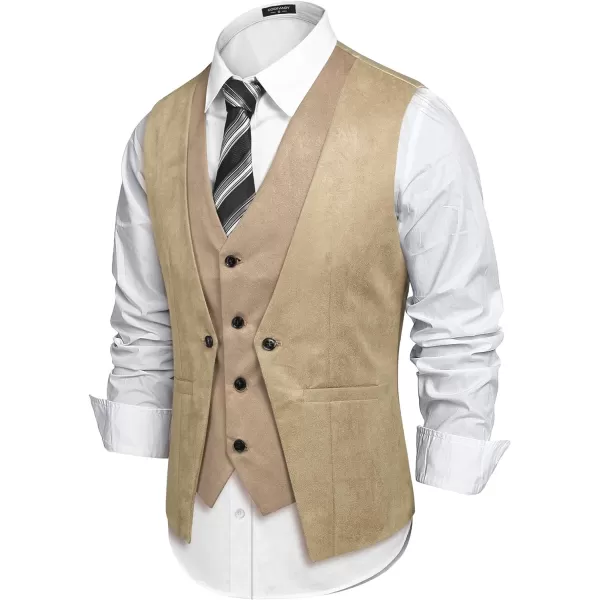 COOFANDY Men's Suede Leather Vest Layered Style Dress Vest Waistcoat