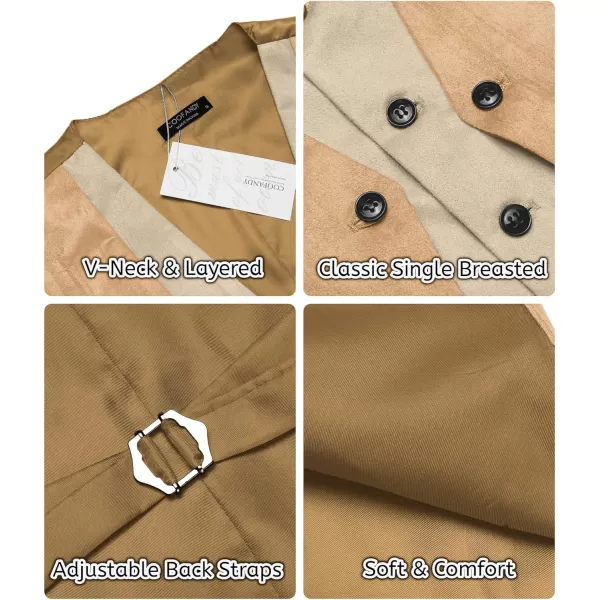 COOFANDY Men's Suede Leather Vest Layered Style Dress Vest Waistcoat