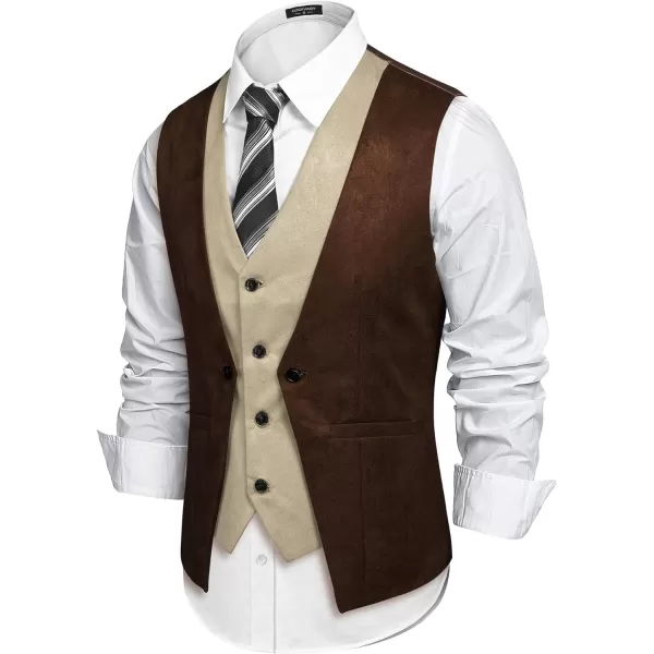 COOFANDY Men's Suede Leather Vest Layered Style Dress Vest Waistcoat