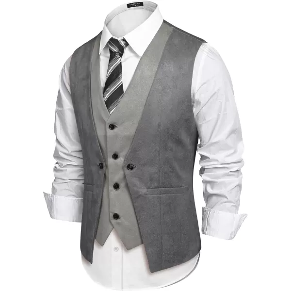 COOFANDY Men's Suede Leather Vest Layered Style Dress Vest Waistcoat