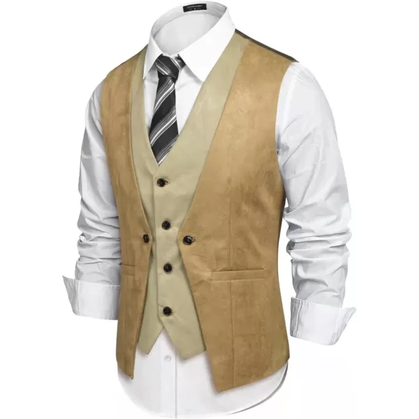 COOFANDY Men's Suede Leather Vest Layered Style Dress Vest Waistcoat