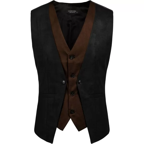 COOFANDY Men's Suede Leather Vest Layered Style Dress Vest Waistcoat