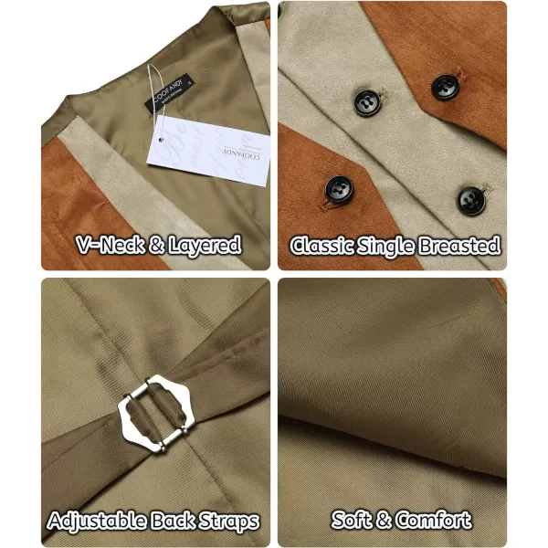 COOFANDY Men's Suede Leather Vest Layered Style Dress Vest Waistcoat