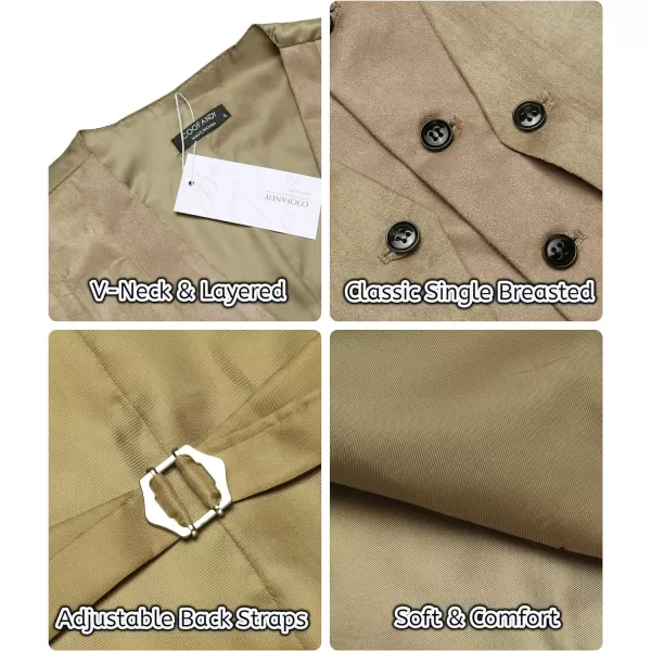 COOFANDY Men's Suede Leather Vest Layered Style Dress Vest Waistcoat