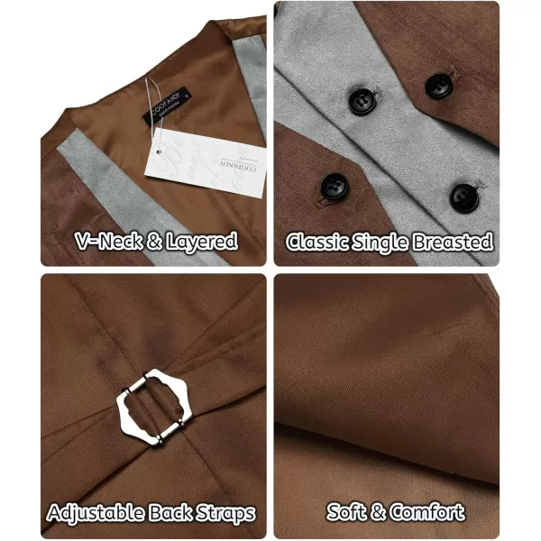 COOFANDY Men's Suede Leather Vest Layered Style Dress Vest Waistcoat
