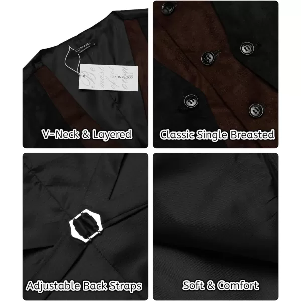 COOFANDY Men's Suede Leather Vest Layered Style Dress Vest Waistcoat