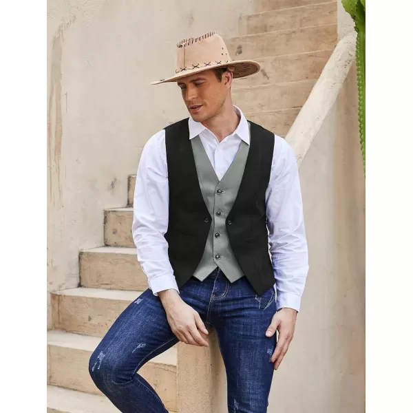COOFANDY Men's Suede Leather Vest Layered Style Dress Vest Waistcoat