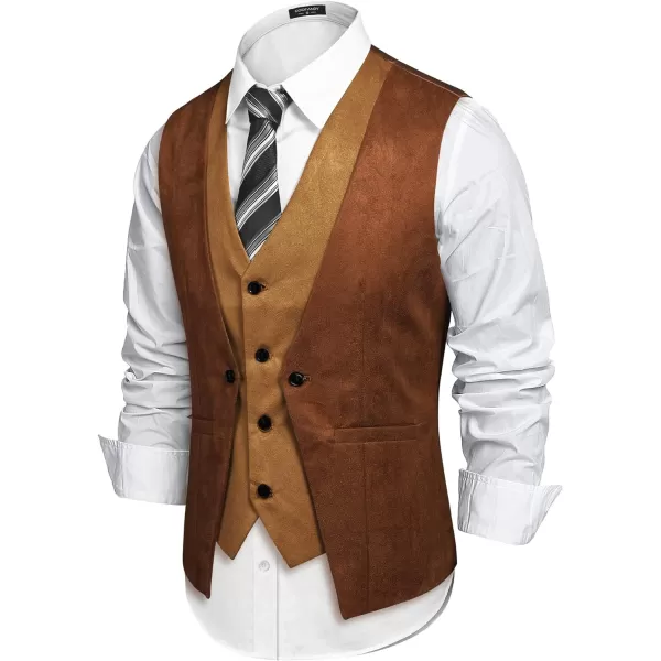 COOFANDY Men's Suede Leather Vest Layered Style Dress Vest Waistcoat