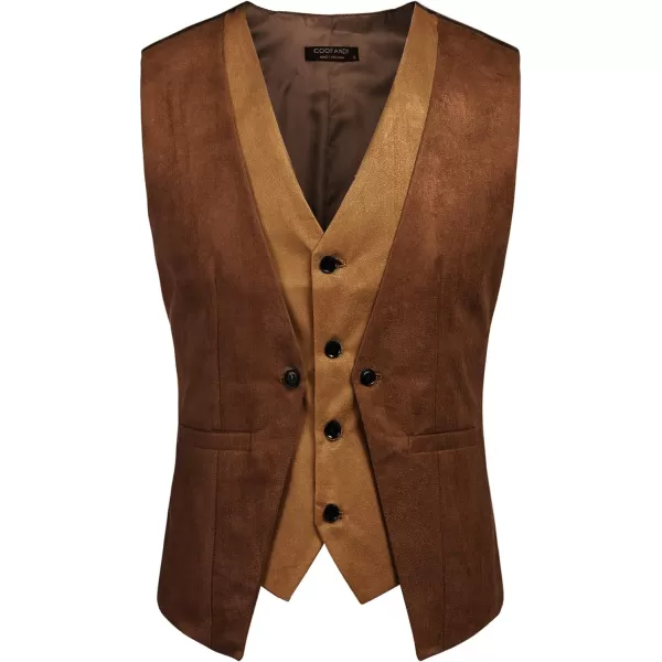 COOFANDY Men's Suede Leather Vest Layered Style Dress Vest Waistcoat