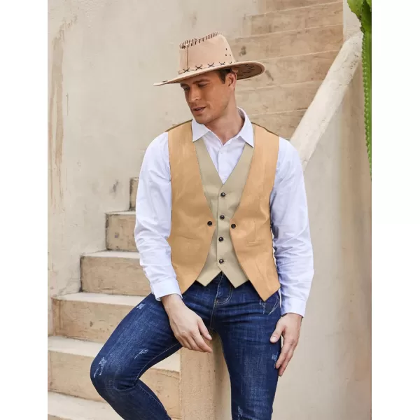 COOFANDY Men's Suede Leather Vest Layered Style Dress Vest Waistcoat