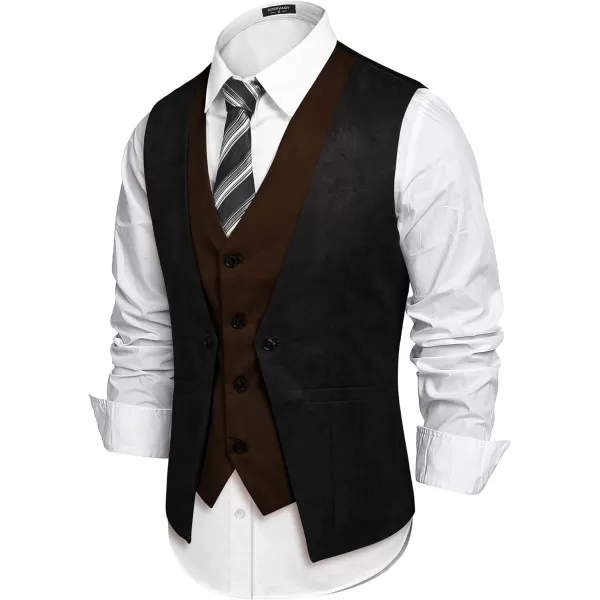 COOFANDY Men's Suede Leather Vest Layered Style Dress Vest Waistcoat