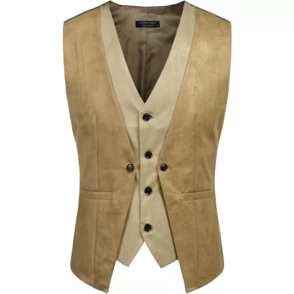 COOFANDY Men's Suede Leather Vest Layered Style Dress Vest Waistcoat