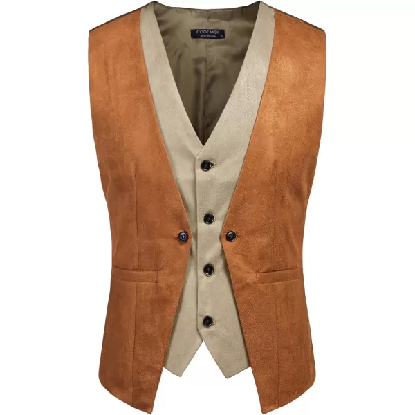 COOFANDY Men's Suede Leather Vest Layered Style Dress Vest Waistcoat