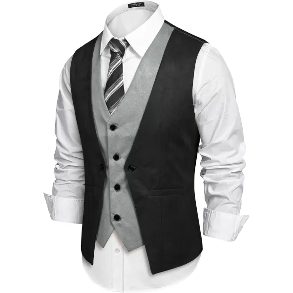 COOFANDY Men's Suede Leather Vest Layered Style Dress Vest Waistcoat