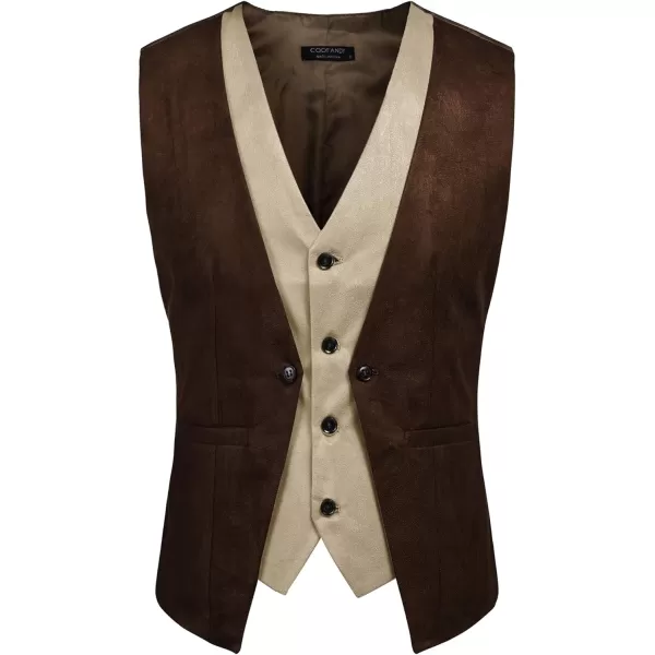 COOFANDY Men's Suede Leather Vest Layered Style Dress Vest Waistcoat