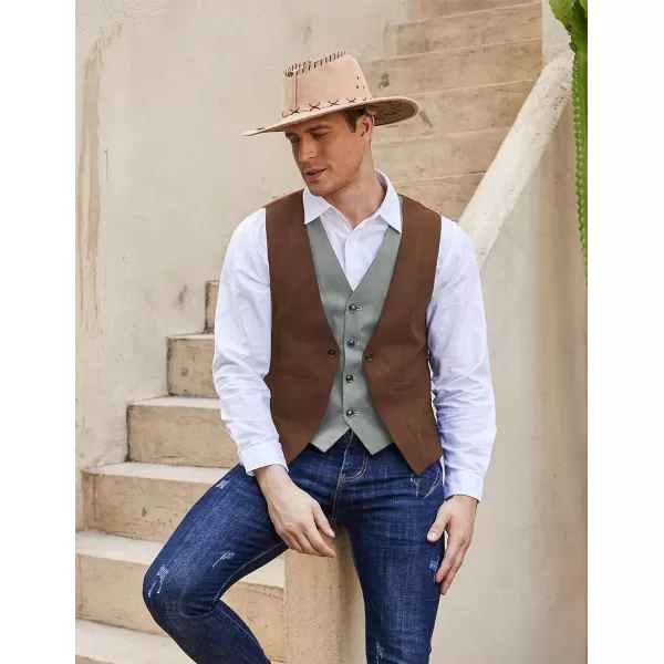 COOFANDY Men's Suede Leather Vest Layered Style Dress Vest Waistcoat