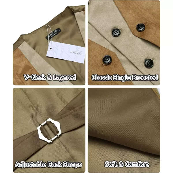 COOFANDY Men's Suede Leather Vest Layered Style Dress Vest Waistcoat