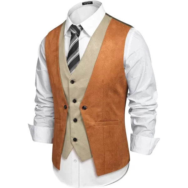 COOFANDY Men's Suede Leather Vest Layered Style Dress Vest Waistcoat