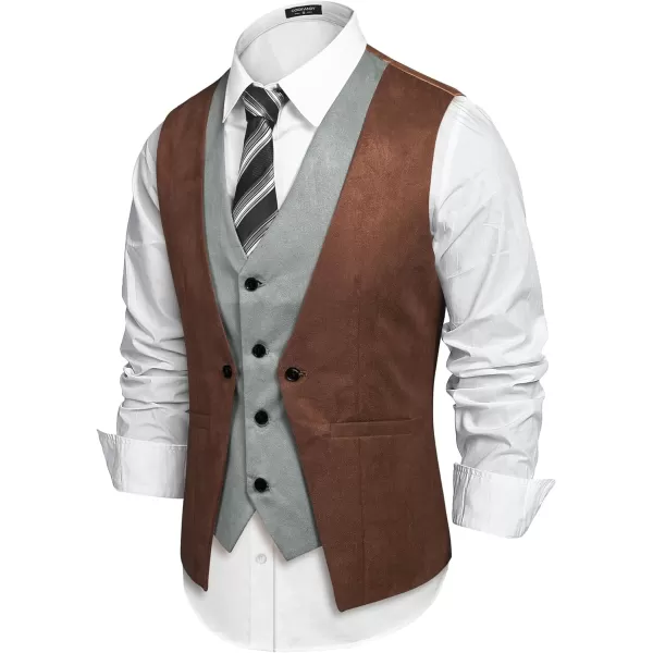 COOFANDY Men's Suede Leather Vest Layered Style Dress Vest Waistcoat