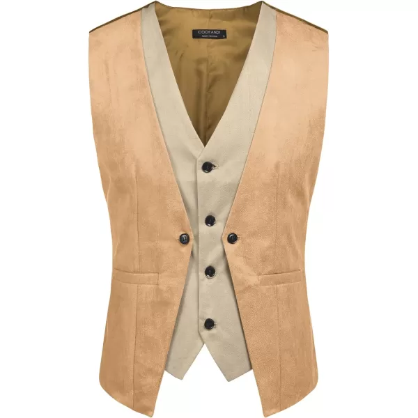 COOFANDY Men's Suede Leather Vest Layered Style Dress Vest Waistcoat