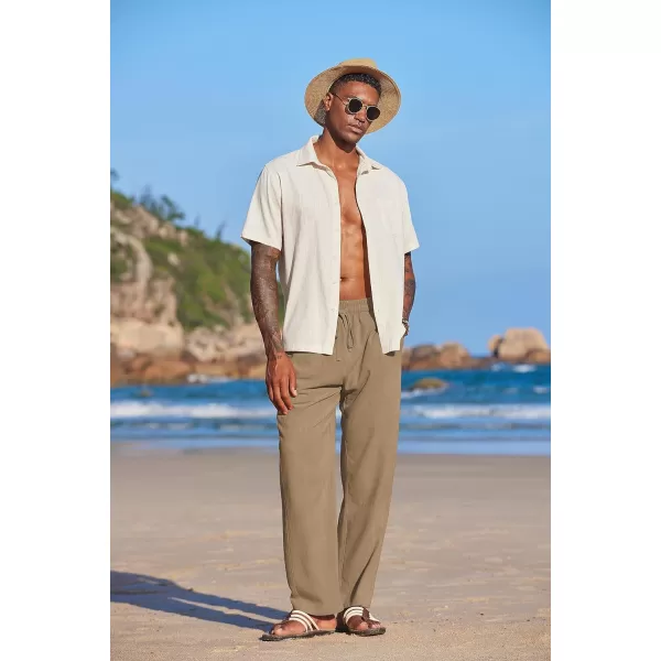 COOFANDY Men's Summer Beach Linen Pants Lightweight Casual Elastic Waist Drawstring Yoga Trousers