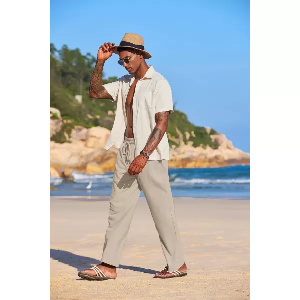 COOFANDY Men's Summer Beach Linen Pants Lightweight Casual Elastic Waist Drawstring Yoga Trousers