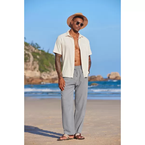 COOFANDY Men's Summer Beach Linen Pants Lightweight Casual Elastic Waist Drawstring Yoga Trousers
