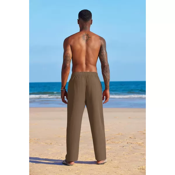COOFANDY Men's Summer Beach Linen Pants Lightweight Casual Elastic Waist Drawstring Yoga Trousers