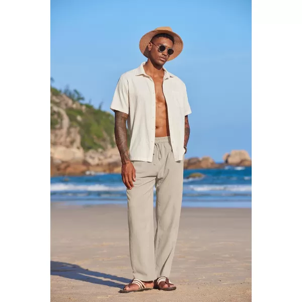 COOFANDY Men's Summer Beach Linen Pants Lightweight Casual Elastic Waist Drawstring Yoga Trousers