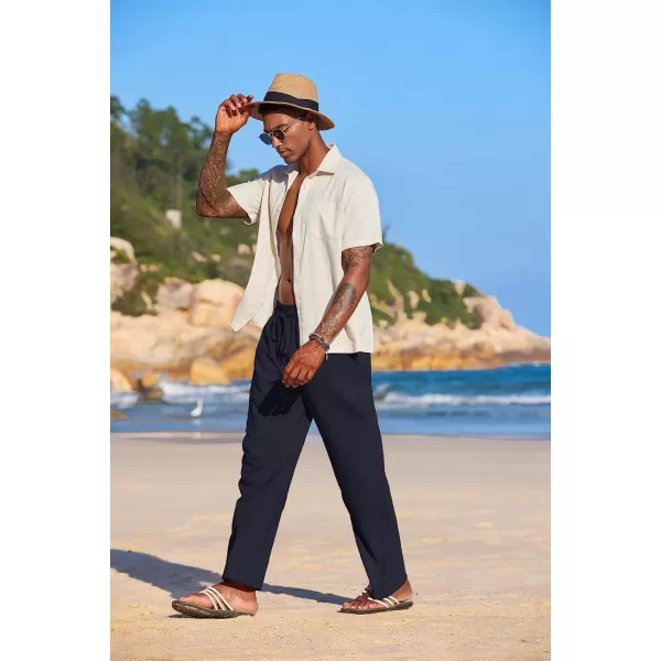 COOFANDY Men's Summer Beach Linen Pants Lightweight Casual Elastic Waist Drawstring Yoga Trousers