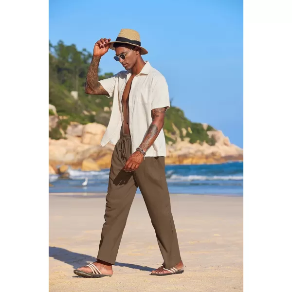 COOFANDY Men's Summer Beach Linen Pants Lightweight Casual Elastic Waist Drawstring Yoga Trousers