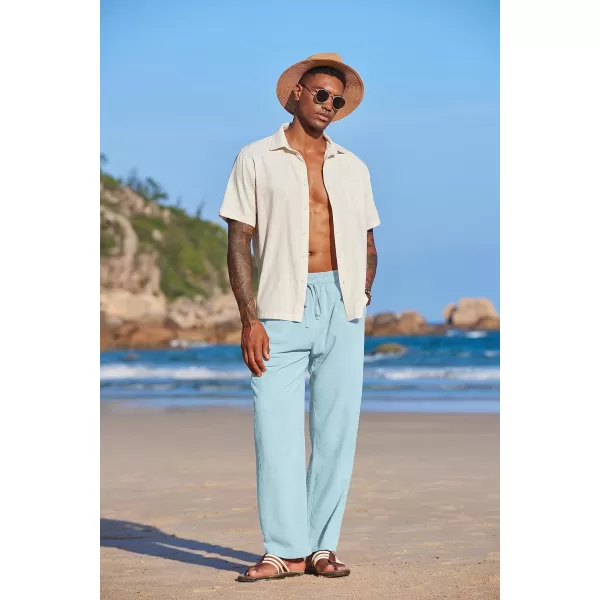 COOFANDY Men's Summer Beach Linen Pants Lightweight Casual Elastic Waist Drawstring Yoga Trousers