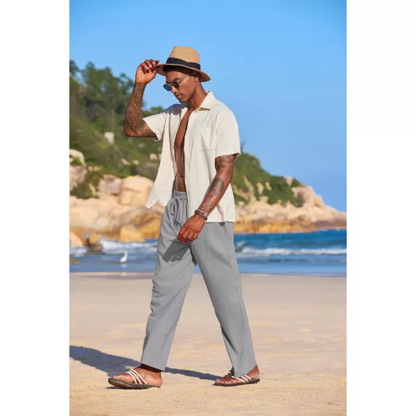 COOFANDY Men's Summer Beach Linen Pants Lightweight Casual Elastic Waist Drawstring Yoga Trousers