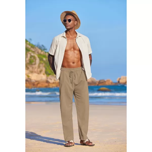 COOFANDY Men's Summer Beach Linen Pants Lightweight Casual Elastic Waist Drawstring Yoga Trousers