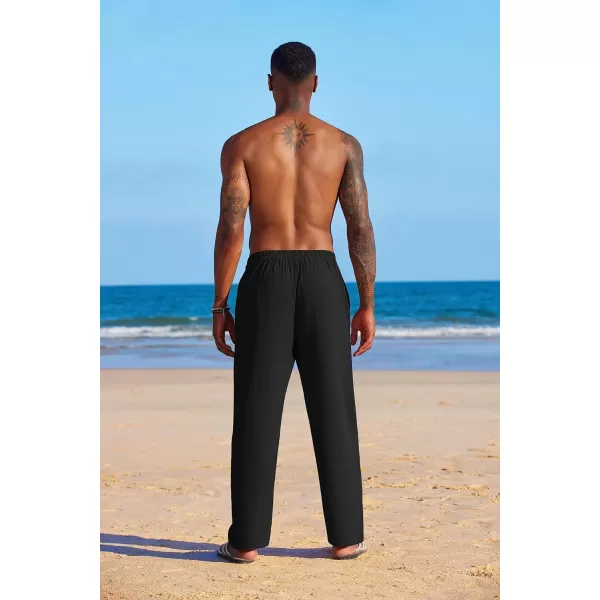 COOFANDY Men's Summer Beach Linen Pants Lightweight Casual Elastic Waist Drawstring Yoga Trousers