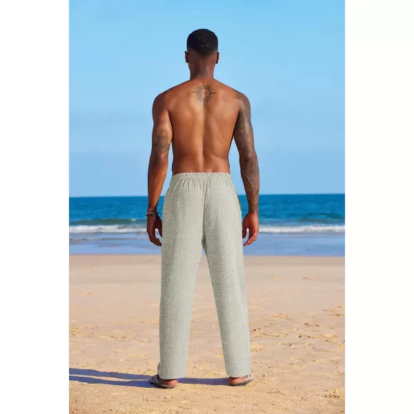 COOFANDY Men's Summer Beach Linen Pants Lightweight Casual Elastic Waist Drawstring Yoga Trousers