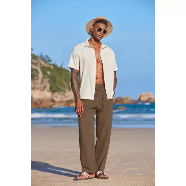 COOFANDY Men's Summer Beach Linen Pants Lightweight Casual Elastic Waist Drawstring Yoga Trousers