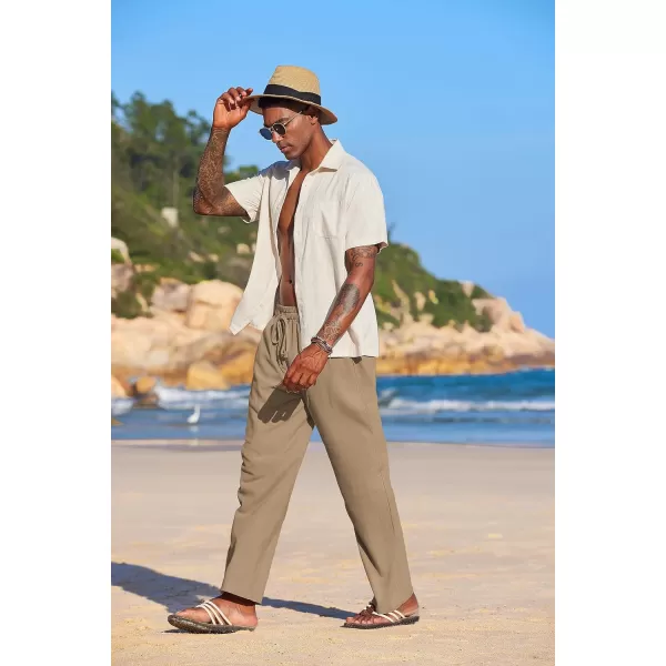 COOFANDY Men's Summer Beach Linen Pants Lightweight Casual Elastic Waist Drawstring Yoga Trousers