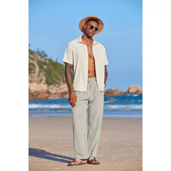 COOFANDY Men's Summer Beach Linen Pants Lightweight Casual Elastic Waist Drawstring Yoga Trousers