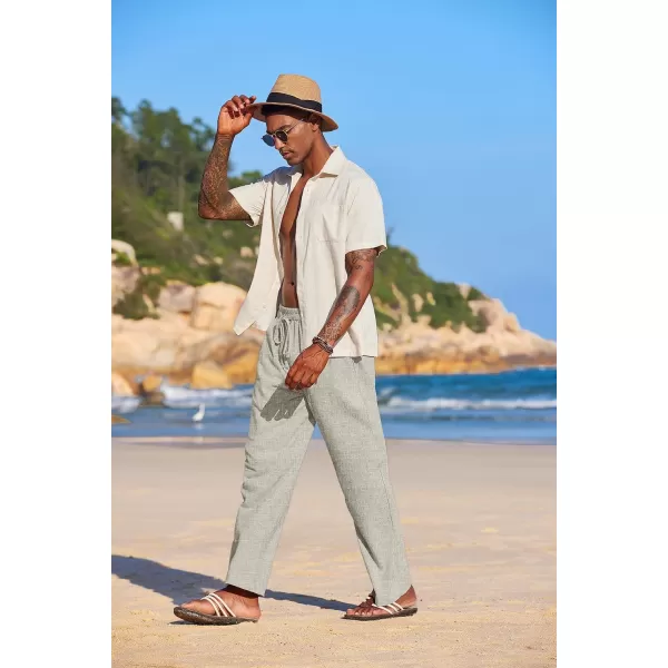 COOFANDY Men's Summer Beach Linen Pants Lightweight Casual Elastic Waist Drawstring Yoga Trousers