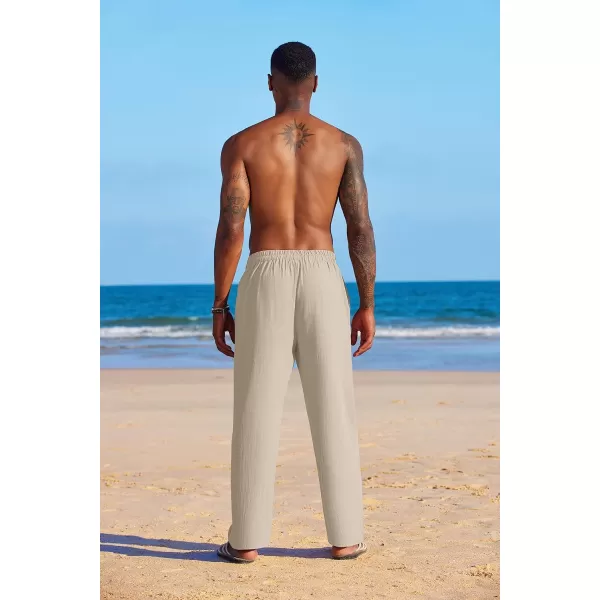 COOFANDY Men's Summer Beach Linen Pants Lightweight Casual Elastic Waist Drawstring Yoga Trousers