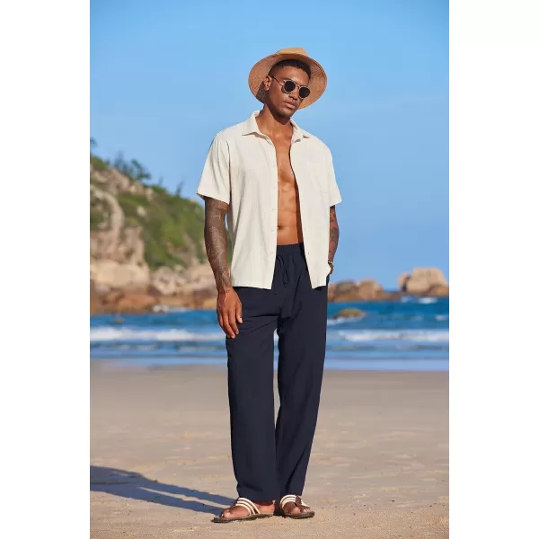 COOFANDY Men's Summer Beach Linen Pants Lightweight Casual Elastic Waist Drawstring Yoga Trousers