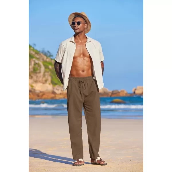 COOFANDY Men's Summer Beach Linen Pants Lightweight Casual Elastic Waist Drawstring Yoga Trousers