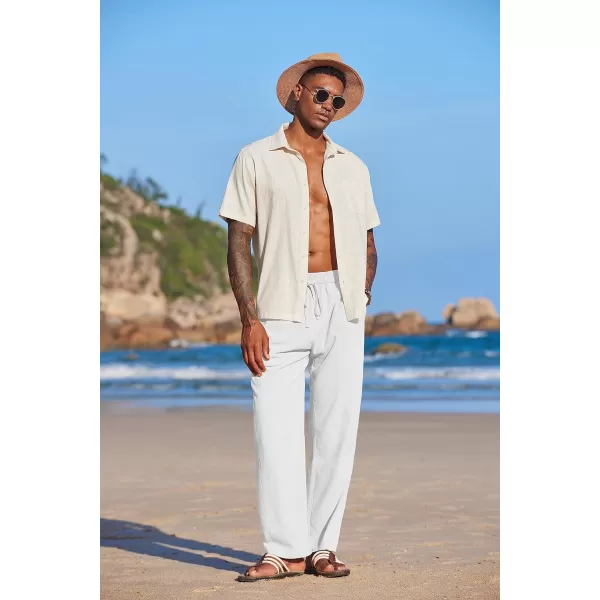 COOFANDY Men's Summer Beach Linen Pants Lightweight Casual Elastic Waist Drawstring Yoga Trousers