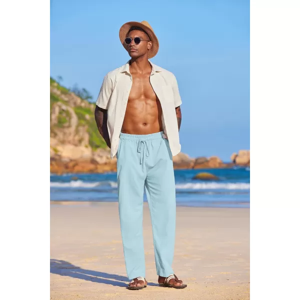 COOFANDY Men's Summer Beach Linen Pants Lightweight Casual Elastic Waist Drawstring Yoga Trousers