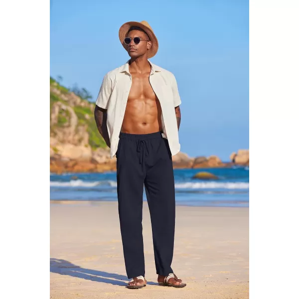 COOFANDY Men's Summer Beach Linen Pants Lightweight Casual Elastic Waist Drawstring Yoga Trousers